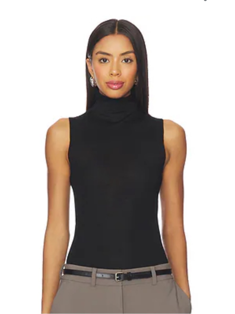 House of Harlow 1960 Black Sleeveless Mock Neck Knit Ribbed Top